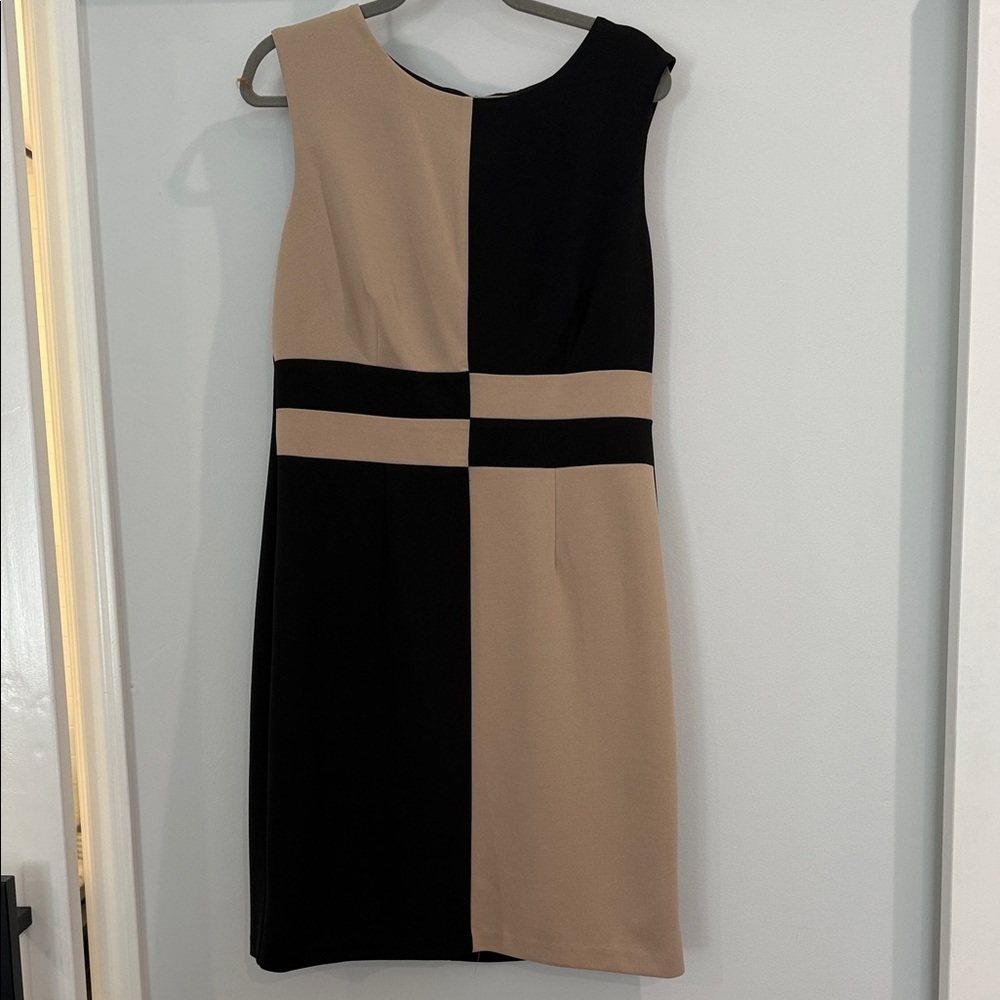 Connected Apparel Black and Tan Asymmetrical Dress